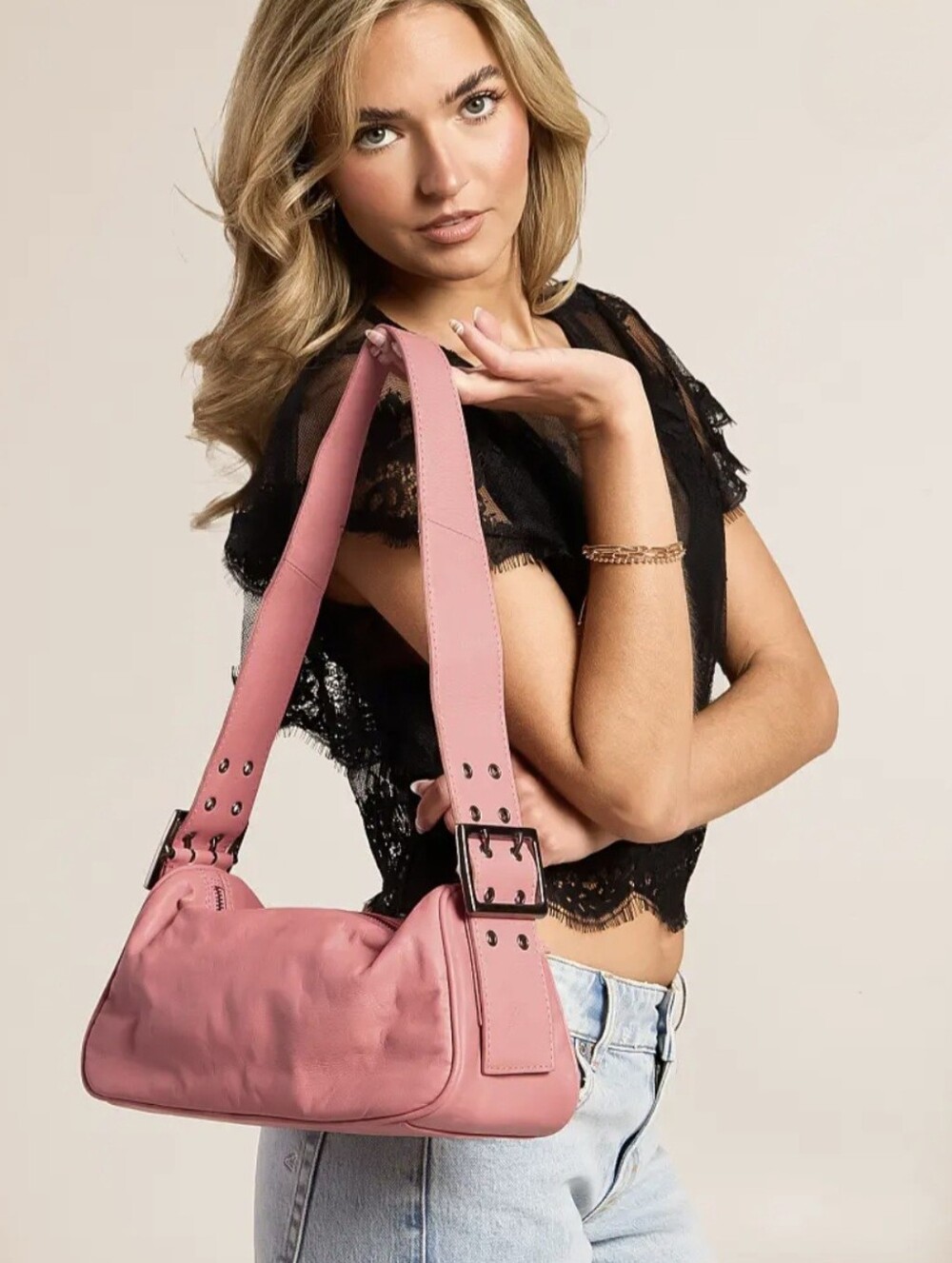 NWT Free People Pink Buckle-Detail Shoulder Bag